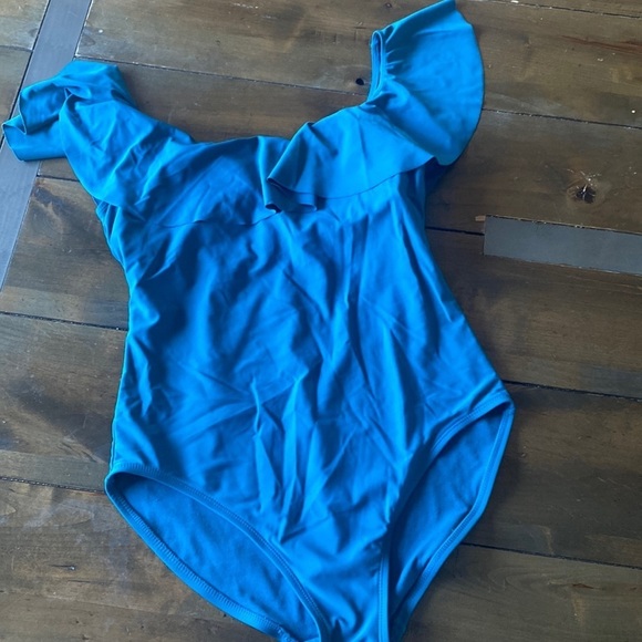 One piece swimsuit ruffle shoulder teal size L - Picture 1 of 4